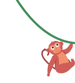 Illustration d'un singe accroché à une liane en haut à droite de l'écran